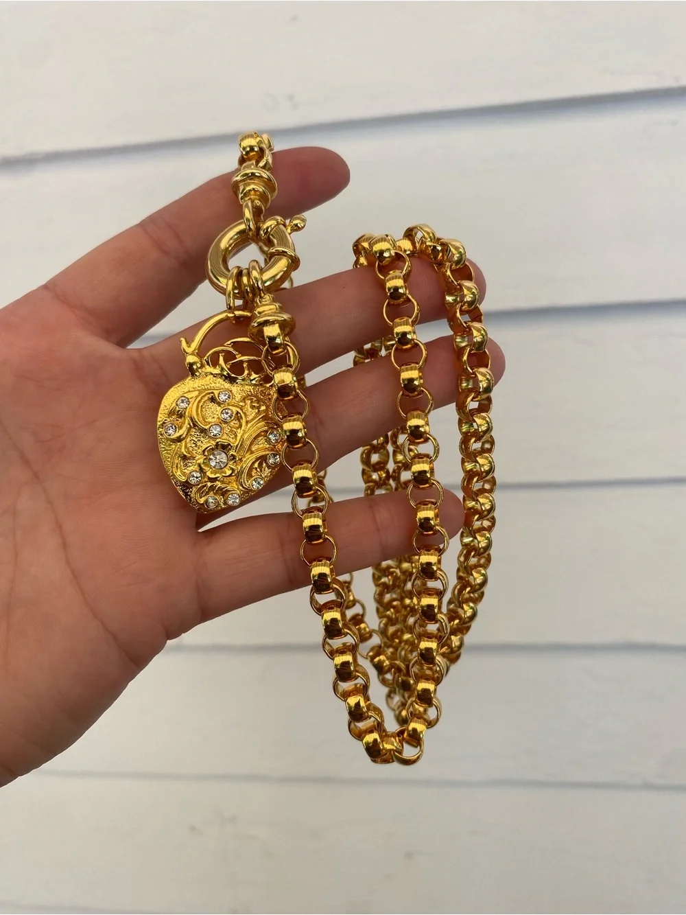 Joan Rivers Gold-Tone Heart Pendant Necklace Heavy Rolo Chain Rare Vintage